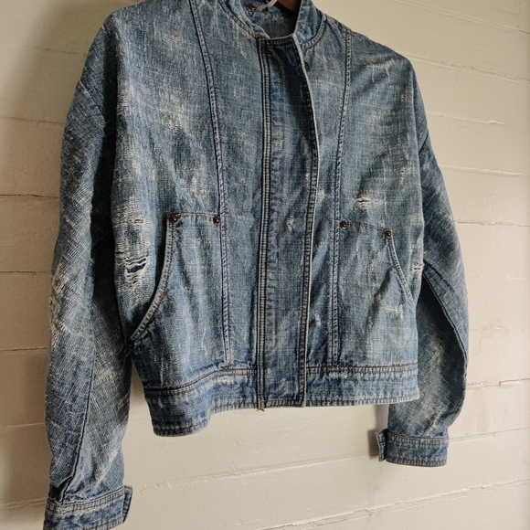 Free People Tattered Tennis Jacket Denim - Picture 3 of 9